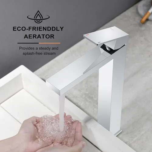 Miniatura 5 de KENES Grifo de lavabo de baño de una sola manija cromada, grifo de lavabo de baño alto con líneas de suministro de agua y desagüe de fregadero Cromo