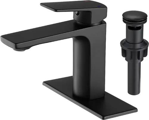 VOTON - Grifo de baño negro con una sola manija para lavabo de baño, 1 agujero, grifo de lavabo para RV, grifo de cambiador con desagüe desplegable