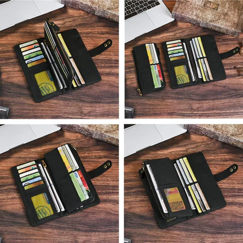 Miniatura 93 de Genuino Caballo Loco Cuero Regalo de Viaje Moneda Bolsillo Tarjetero Organizador Largo Cadena Rfid Cartera Monedero Con Broche Para Hombres Hombres