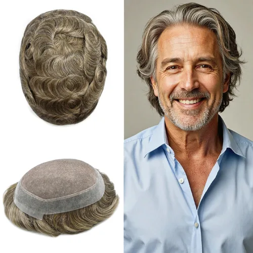 Miniatura 79 de Tupé para hombres, piezas de cabello humano real, sistema de unidades de cabello natural, línea capilar natural, pieza de repuesto para hombres