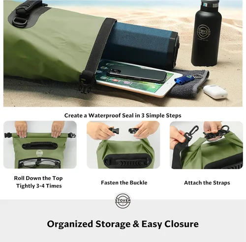 Miniatura 5 de STOVER 5/10/25/30/40/55L Waterproof Dry Bag- Roll-Top Backpack w/Phone Case- Kayaking, Hiking, Camping, Boating- Men/Women 30L Verde