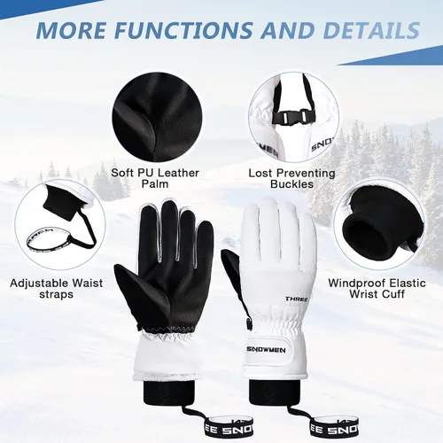 Miniatura 4 de Zando Guantes de esquí, guantes de invierno, guantes de nieve para clima frío, guantes de snowboard, guantes térmicos impermeables para pantalla