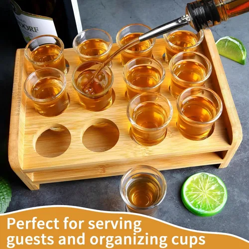 Miniatura 6 de Juego de 12 bandejas para servir vasos de chupito de 1 onza/1.0 fl oz, base gruesa con soporte organizador para fiesta de tequila, club, bar, hogar