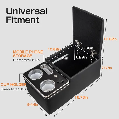 Miniatura 3 de Organizador de Consola Central Mejorado con Portavasos y Soporte para Teléfono para Automóvil y Camioneta y Camión Piso Cabina Asiento Trasero Banco