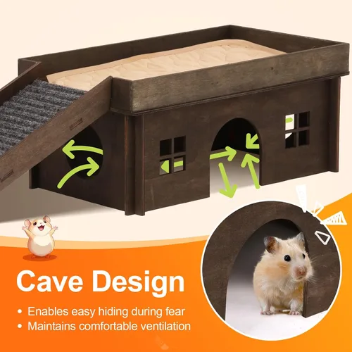 Miniatura 6 de Casa Grande para Conejos con Escalera, Castillo de Madera para Conejos Escondite de Conejos, Cabaña Escondite para Chinchillas y Conejillos