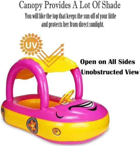 Miniatura 2 de Flotador de piscina para bebé con dosel de verano, volante, sombrilla de natación, anillo de natación para automóvil, juguetes inflables, asiento