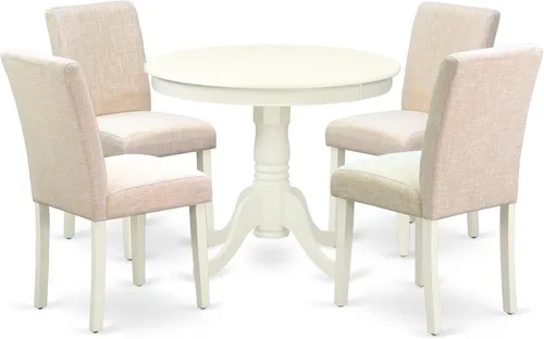 Miniatura 15 de East West Furniture ANAB3-AWA-05 - Juego de mesa de comedor moderno de 3 piezas, incluye una mesa de cocina redonda con pedestal y 2 sillas