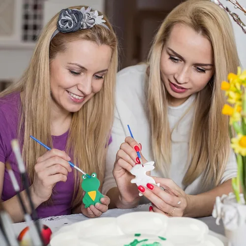 Miniatura 6 de Sinmoe 12 juegos de kit de arte y manualidades, kit de pintura de cerámica sin pintar DIY, pinta tus propias figuras con 12 imanes, 2 pinceles y 1