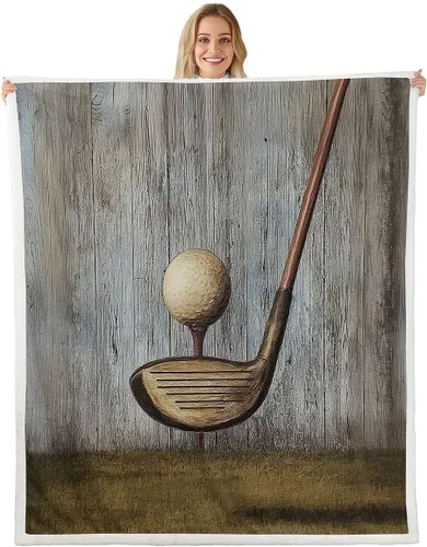 Golf Printed Bed Blanket,Ball Game Lovr Throw Blanket Lightweight Soft Cozy,Retro Simple Style Flannel Blankets for Sofa Bedroom Office,Brown Brown