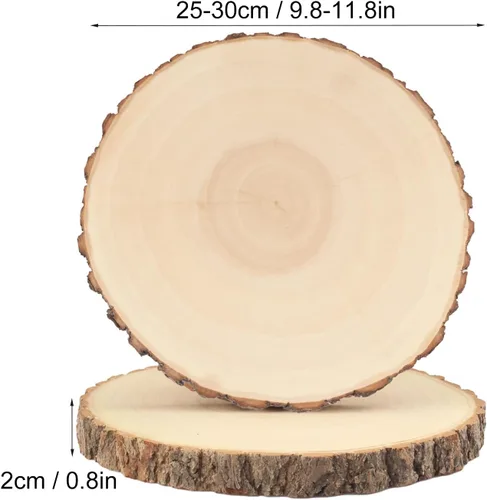 Miniatura 2 de 6 piezas de rebanadas de madera natural de 10 a 12 pulgadas, círculos de madera de Paulownia sin terminar con cortezas para posavasos, manualidades