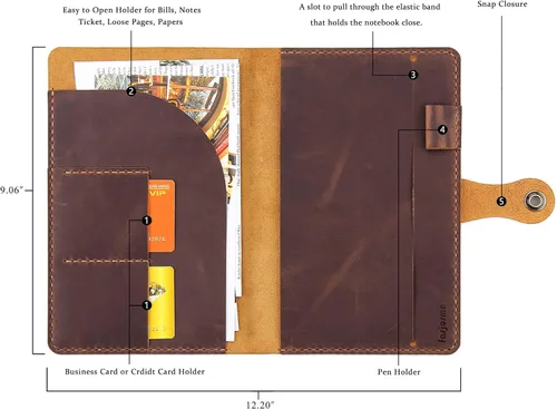 Miniatura 3 de Moleskine - Funda hecha a mano para cuaderno Moleskine de tapa dura, tamaño grande, 5 x 8.25 pulgadas, funda de cuero vintage con soporte