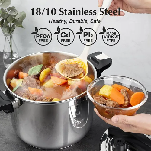Miniatura 9 de KOCH SYSTEME CS Olla a presión de acero inoxidable de 10.5 cuartos de galón, olla de presión 3 en 1, bloqueo con una mano, 3 ajustes PSI olla a