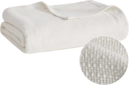 Madison Park Freshspun Tejido de cesta de lujo manta de algodón crema 108x90 tamaño King Tejido de cesta suave, acogedora, premium 100% algodón para