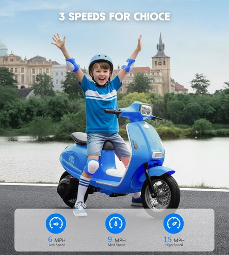 Miniatura 4 de Motocicleta para niños, motocicleta eléctrica de 2 ruedas para niños a partir de 8 años, juguetes de paseo de 24 V con música, faro, 3 velocidades