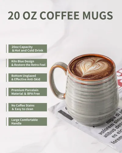 Miniatura 7 de HASENSE - Taza de café de cerámica grande de 20 onzas con gran asa, taza de té de cerámica para oficina y hogar, taza grande de regalo para papá