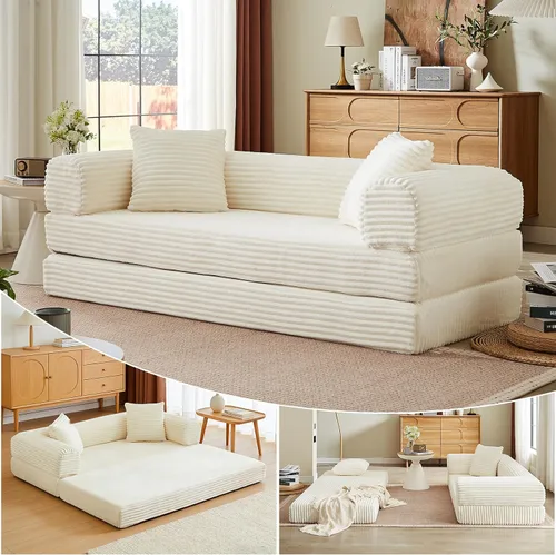 Miniatura 12 de 4-in-1 Convertible Folding Sleeper Sofa Bed, Fold Out Floor Sofa Couch with Fixed-Shape Frame, Cloud Corduroy Foldable Mattress Couch for Living
