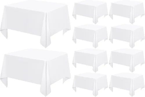 Miniatura 207 de Paquete de 10 manteles de poliéster de 60 x 102 pulgadas, manteles de poliéster beige para mesas rectangulares de 6 pies, resistentes a las manchas