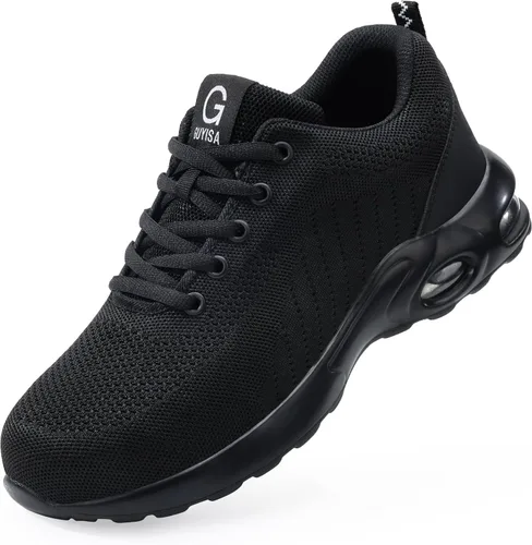 Miniatura 9 de GLANOUDUN Zapatos de punta de acero para hombre, ligeros, con amortiguación de aire, zapatos de trabajo de seguridad indestructibles, zapatos