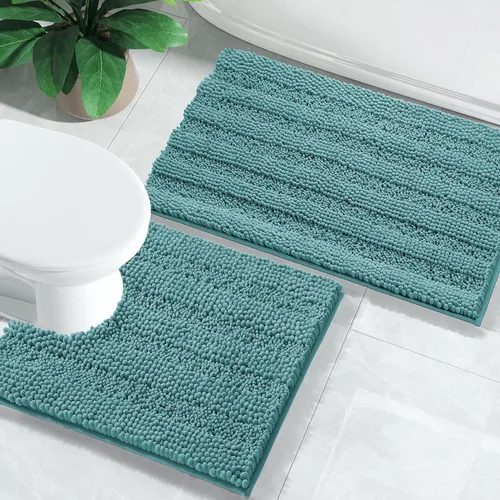 Miniatura 9 de Yimobra Juego de 2 alfombras de baño de felpilla suave y absorbente y alfombra para inodoro en forma de U, antideslizante, lavable a máquina