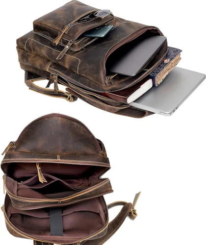 Miniatura 2 de Mochila de cuero vintage para hombre, bolsa para laptop de 16 pulgadas, gran capacidad, viajes de negocios, senderismo, mochila de hombro, mochila