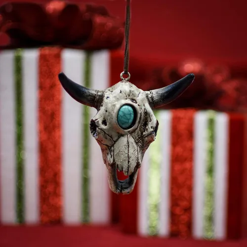 Miniatura 3 de Gurús del tesoro colgante occidental nativo americano buey vaca cráneo adorno árbol de Navidad decoración de Navidad del suroeste