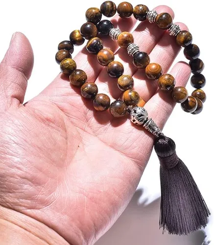 Miniatura 6 de Pulsera de 33 cuentas de oración con 33 cuentas de oración para hombres y mujeres, color ónix negro y amarillo (ojo de tigre de 0.394in)