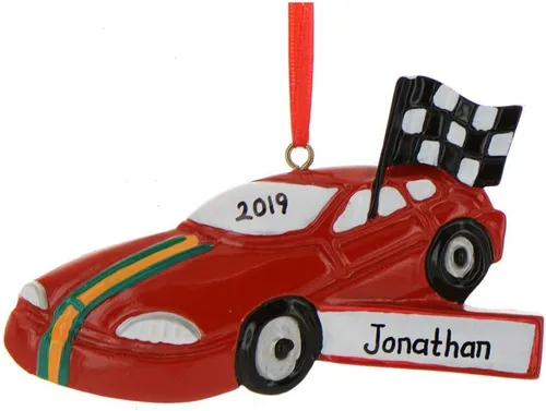 Miniatura 2 de Adornos de Navidad personalizados – Decoración de Navidad para vehículos, adorno de automóvil de carreras, adorno rojo para conductores de carreras