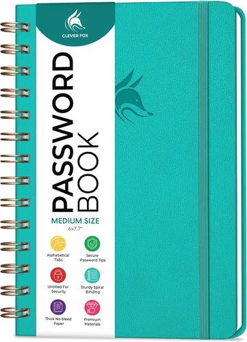 Miniatura 11 de Clever Fox Libro de Contraseñas en Espiral – Organizador de Direcciones de Internet y Contraseñas con Pestañas Alfabéticas Laminadas – Diario Negro