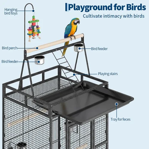Miniatura 6 de Garvee Jaula grande para pájaros de 82 pulgadas de alto, jaula de periquitos rodante con parte superior de juego, percha de cuerda para pájaros
