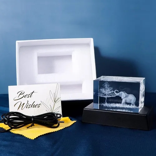 Miniatura 7 de Qianwei Figuras de elefante de cristal 3D Decoración Artículos de colección Estatua de regalo para amantes de los elefantes, regalos del día