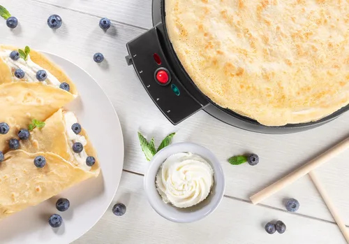 Miniatura 4 de Plancha para crepes de 12 pulgadas, sartén eléctrica antiadherente para crepas con esparcidor de masa y guía de recetas, plato caliente de doble uso