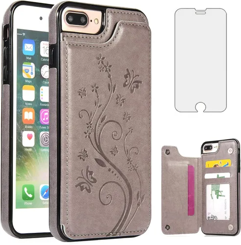 Miniatura 8 de Asuwish Funda de teléfono para iPhone 7plus 8plus 7/8 Plus con protector de pantalla de vidrio templado y tarjetero; funda tipo cartera de cuero