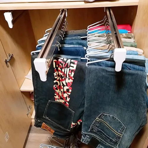 Miniatura 5 de Barra de ropa extraíble ajustable de 30 a 31.5 in, barra de armario extensible de acero para almacenamiento de ropa de pantalones, armario ajustable