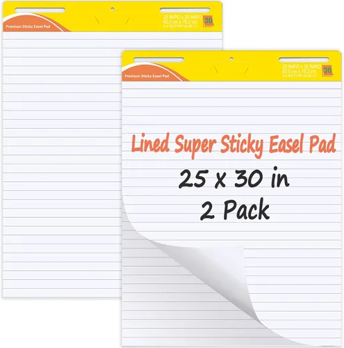 ReliThick 2 almohadillas adhesivas de caballete, 25 x 30 pulgadas, blanco, 30 hojas/bloc, papel de tabla de anclaje para profesores, tabla de líneas