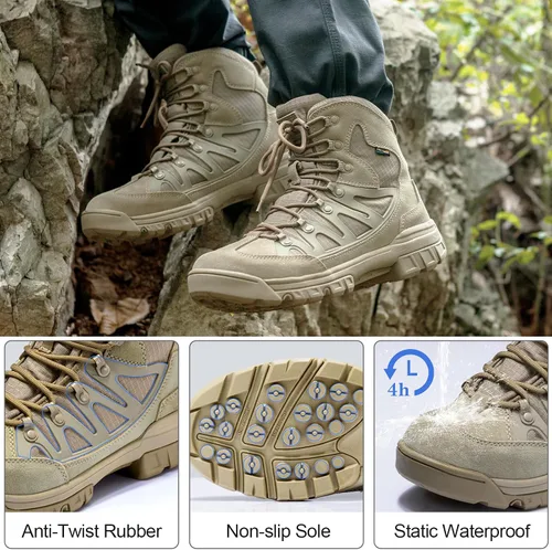 Miniatura 2 de FREE SOLDIER Botas de senderismo tácticas impermeables ligeras para hombre, botas militares de combate, botas de trabajo