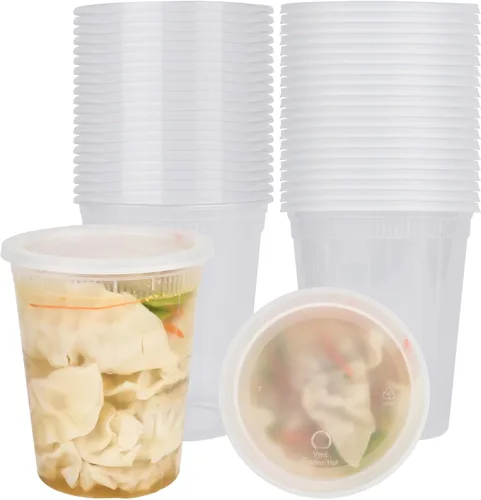 Miniatura 17 de Restaurantware -Asporto - Cajas para llevar de 8 onzas, 25 recipientes redondos para sopa para microondas - Tapas de plástico transparente