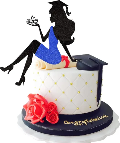 1 pieza de decoración de pastel de graduación de niña de tacón alto con tapa de graduación con purpurina 2024, selección de pastel de graduación Oro