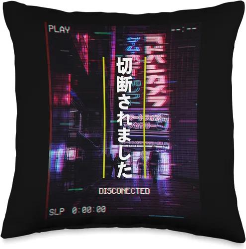 Japanese Vaporwave 80's 90's Aesthetic Clothes Disconnected Night Tokyo Japan in Vaporwave Cyberpunk Glitch - Almohada de 16 x 16 pulgadas,