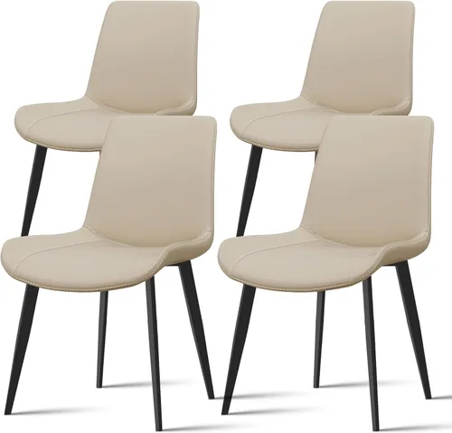 Miniatura 31 de Juego de 4 sillas de comedor, modernas sillas de comedor tapizadas de piel sintética con patas de metal resistentes y respaldo cómodo, sillas Marrón