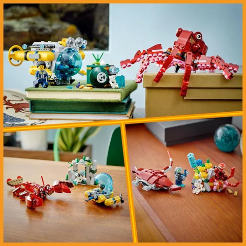 Miniatura 3 de LEGO Creator 3 en 1 Submarino de misión del tesoro hundido juguete, criaturas submarinas se transforman de pulpo a langosta a mantaraya, divertidas