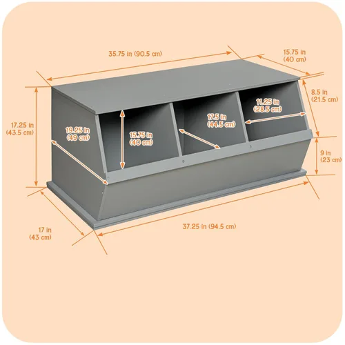 Miniatura 4 de Badger Basket Organizador apilable de almacenamiento de juguetes de tres cubos - gris