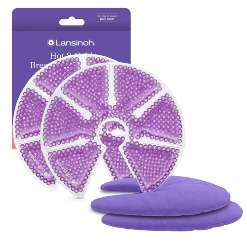 Lansinoh - Paquetes de terapia para el pecho, almohadillas para el pecho frías y calientes con 2 fundas suaves, elementos esenciales para el