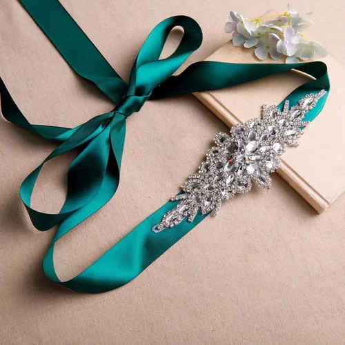 Miniatura 4 de Ulalaza Vestido de noche de graduación para mujer, con cintura decorativa, bandas de cristal para novia, cinturón de boda con diamantes de imitación