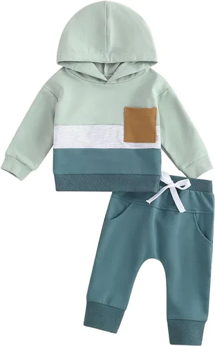 Miniatura 68 de Conjunto de ropa de otoño e invierno para bebé y niño, sudadera larga con capucha y pantalones para niños pequeños, 6, 12, 18, 24 meses, 2T