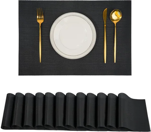 Miniatura 22 de Juego de 6 manteles individuales, antideslizantes, tejido de PVC, fáciles de limpiar, resistentes al calor, para cocina, comedor, decoración Beige