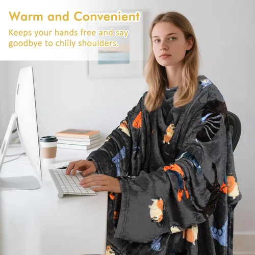 Miniatura 3 de Catalonia Manta con mangas y bolsillo, suave y cómoda manta de forro polar para mujeres y hombres Perro gris