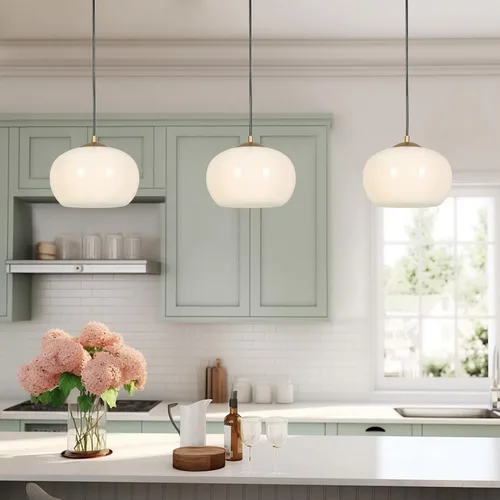 Miniatura 5 de KSANA Luces colgantes para isla de cocina, 9.5 pulgadas, blanco y dorado, iluminación colgante sobre la isla, lámparas colgantes modernas