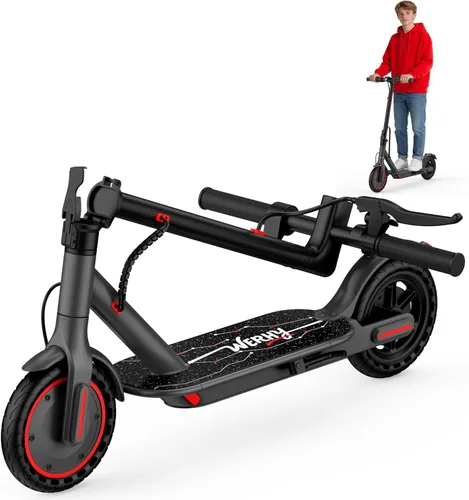 Miniatura 13 de WERHY Scooter eléctrico plegable para niños, motor de 350 W, alcance máximo de 12/16 millas, velocidad máxima de 19 MPH, neumático sólido de 8.5