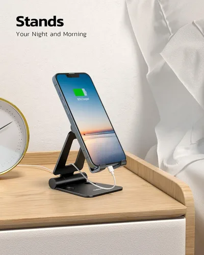 Miniatura 4 de Nulaxy Paquete de 2 Soportes Plegables Dobles para Teléfono Celular, Soporte de Escritorio para Teléfono Totalmente Ajustable y Plegable, Base Dock