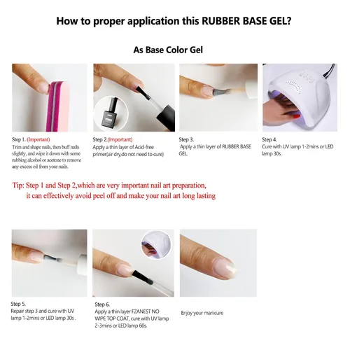 Miniatura 7 de FZANEST - Gel de base de goma para uñas, esmalte de uñas de gel transparente de formación, capa base de goma elástica, gel de extensión en una